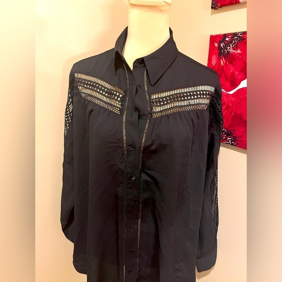 Cow Girl Up Tops - Cowgirl Up Black Western Oversized Crochet panels,  Dressy Blouse, size Large